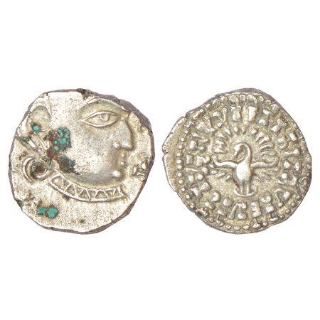 Gupta Empire - silver drachm of Skanda Gupta (c.450-475 AD), 'fan-tailed peacock' or 'Madh