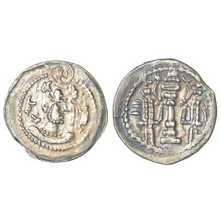 Indo-Sasanian coinage - silver drachm imitating Peroz, early issue, possibly struck by the