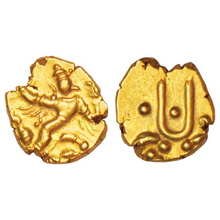 Banas of Madurai, gold fanam of Samarakolakalan (1469 AD), similar to K. Ganesh 8.2, 0.40g