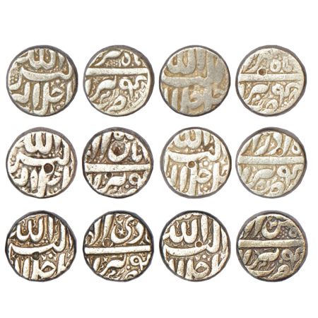 Akbar (1555-1605 AD), silver rupee, 6 different months, Berar mint, Tir 48, Mihr 48, Aban 
