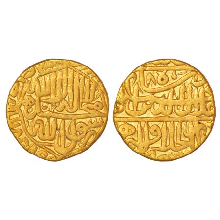Akbar (1556-1605 AD) - gold mohur, 'round / Kalima' type, Dar al-Khilafah Lahore mint, AH 