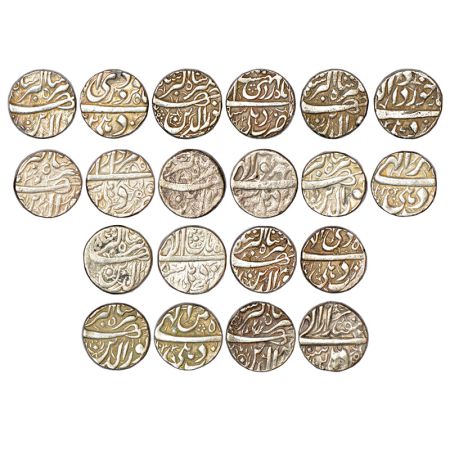 Jahangir (1605-1627 AD), silver rupee, 10 different months, Delhi mint, 1x Farwardin, 1x A