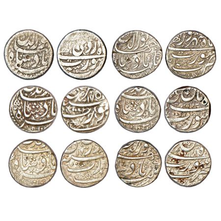 Jahangir (1605-1627 AD), silver rupee, 6 different months, Surat mint, 1x Ardibihist 15; 1