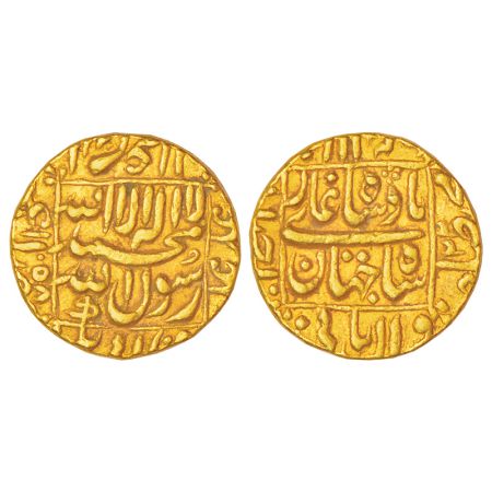 Shah Jahan (1628-1658 AD), gold mohur, Ahmadabad mint, AH 1058/RY 22, both side legends in