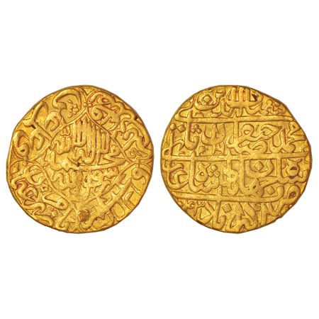 Shah Jahan (1628-1658 AD), gold mohur, Akbarabad mint, AH 1043/RY 6, KM 256.1, 10.73g. Obv