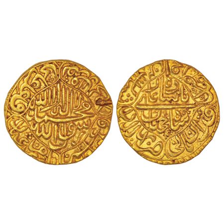 Shah Jahan (1628-1658 AD), gold token (like mohur), Akbarabad mint, RY 15, 10.77g. Obv: Ka