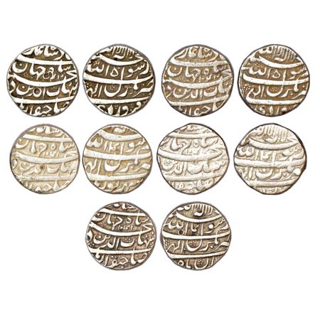 Shah Jahan (1628-1658 AD), silver rupee (5), Bhakkar mint, 2x Farwardin, RY 15; 2x Shahrew