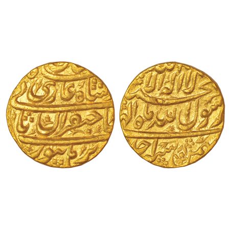 Shah Jahan (1628-1658 AD), gold mohur, Burhanpur mint, Bahman, RY Ahd, with emperor's full