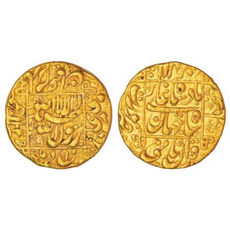 Shah Jahan (1628-1658 AD), gold mohur, Surat mint (fully visible), AH 1045/RY 9, both side