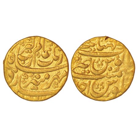Aurangzeb (1658-1707 AD) - gold mohur, 'Mihr Muneer' couplet, Khambayat mint, slightly dif