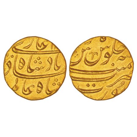 Shah Alam Bahadur (1707-1712 AD), gold mohur, Surat mint, KM 356.14, 11.06g. Extremely fin