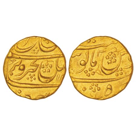Farrukhsiyar (1713-1719 AD), gold mohur, Farkhanda Bunyad (Hyderabad) mint, AH 112X/RY 4, 