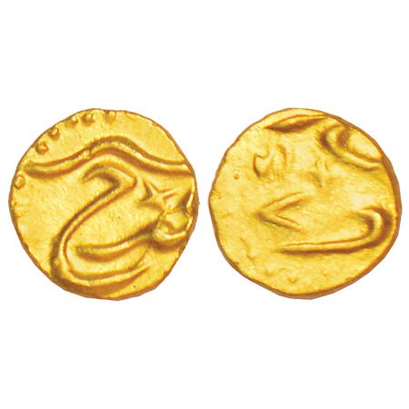 Farrukhsiyar (1713-1719 AD), gold ½ fanam, Karpa mint, RY 8, unlisted in KM, 0.18g. Extrem