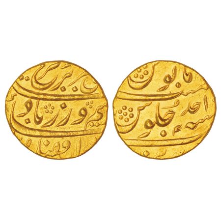 Farrukhsiyar (1713-1719 AD), gold mohur, Purenda mint, AH (11)25/RY Ahd, KM 390.27, 10.98g