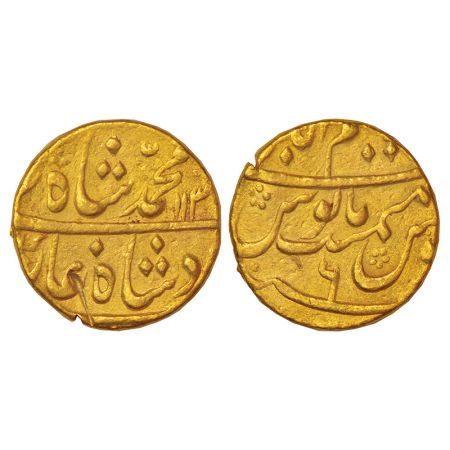 Muhammad Shah (1719-1748 AD), gold mohur, Azimabad mint, AH 113X/RY 6, KM 438.30, 11.03g. 
