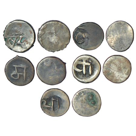 Manipur, Anonymous issue, uniface, 19th century AD, bell metal sel (5), 1x Maithili legend