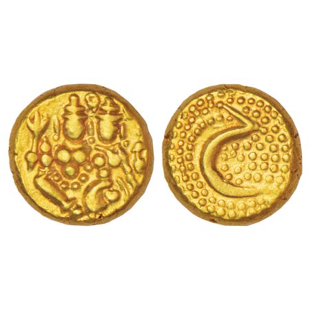 Mysore, gold pagoda of Haidar Ali (1761-1782 AD), KM 15, 3.44g. Obv: Shiva Parvati seated.