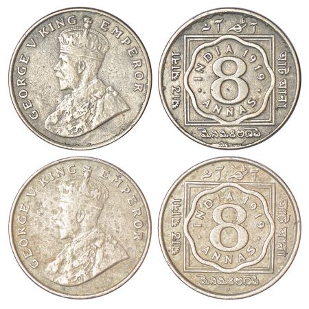 George V, copper-nickel 8 annas (2), 1919, 1x Calcutta mint, no dot, PR 870; GK 1077, 8.25