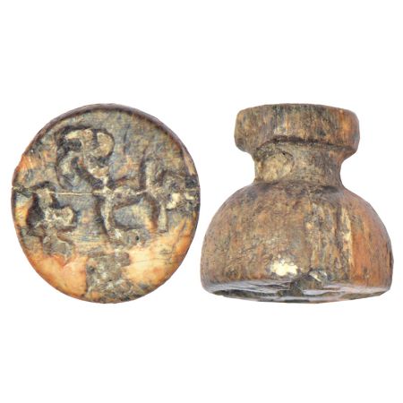 Personal seal of 'Kata', circular shape made of bone, (c.100BC), from North India, with pl