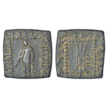Indo-Greeks - copper unit of Apollodotos I (c.180-160 BC), BN serie 6, 9.12g. Obv: Apollo 