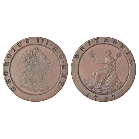 Great Britain, George III (1760-1820 AD), copper 2 pence (cartwheel), 1797, KM 619, 53.96g