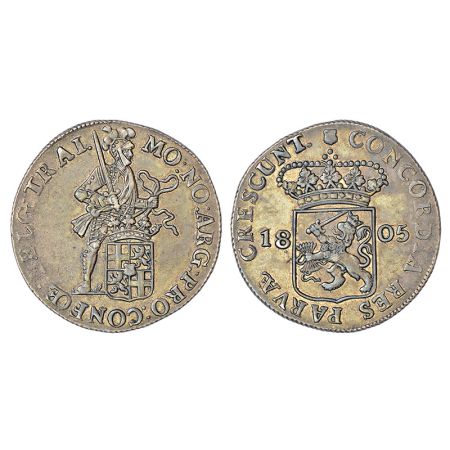 Netherlands-Batavian Republic (1795-1806 AD), silver ducat, 1805, KM 10.4, 28.06g. Obv: St