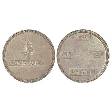 Spanish state-Kingdom of Majorca, Ferdinand IV (1808-1833 AD), silver 30 sous, 1821, KM C 