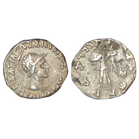 Indo-Greeks, silver drachm of Menander I (155-130 BC), BN series 16, 2.37g. Obv: Diademed 