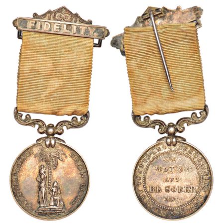 Total Abstinence Association, Temperance silver medal with FIDELITY stickpin header, Pudd 
