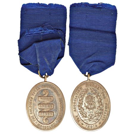 Association Medal for Fidelity, Oval shape silver medal, 24.94g. Obv: STA monogram in cent