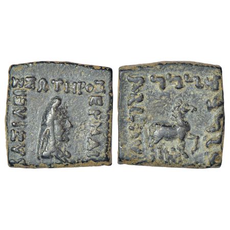 Indo-Greeks, copper coin of Hermaios (c.90-70 BC), BN series 9, 8.65g. Obv: bust of bearde