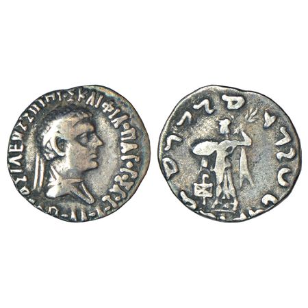 Indo-Greeks, silver drachm of Apollodotos II (85-65 BC), ANC. 2050-51, 2.24g. Obv: Diademe