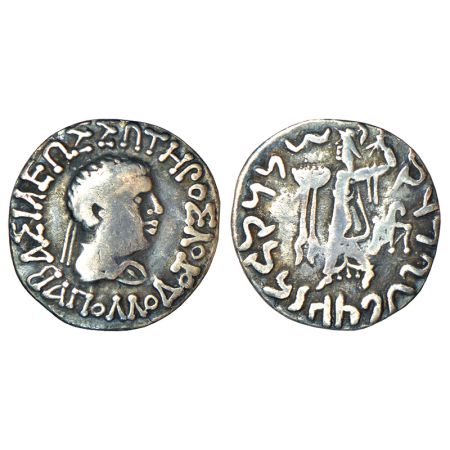 Indo-Greeks, silver drachm of Apollodotos II (85-65 BC), ANC. 2071, 2.05g. Obv: Diademed a