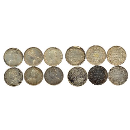 A group of 6 Victoria Empress silver ½ rupee, 1878, 1881, 1885, 1894, 1897 and 1899. Many 