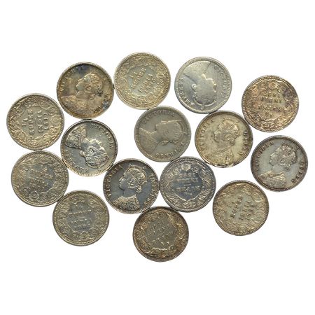 A group of 15 Victoria Empress silver ¼ rupee, 1875, 1876 (2), 1877, 1884, 1885, 1889, 189