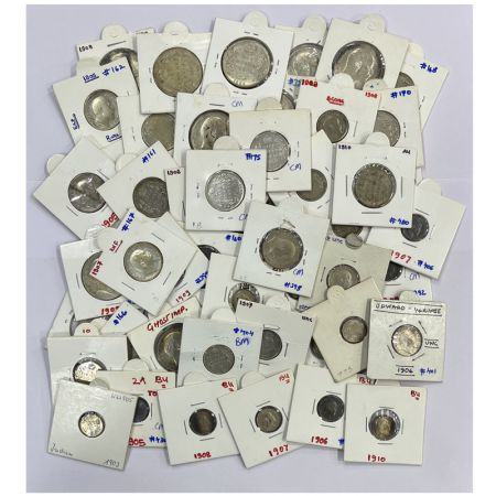 A group of 51 Edward VII silver coins, includes 11x rupee, 18x ½ rupee, 10x ¼ rupee and 12