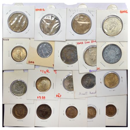 A group of 19 George VI silver and half silver coins, includes 7x rupee, 9x ½ rupee and 3x
