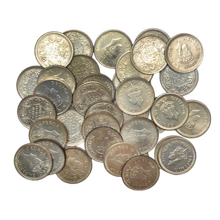 A group of 37 George VI half silver ¼ rupee, includes 11x 1940, 10x 1942, 4x 1943, 3x 1944