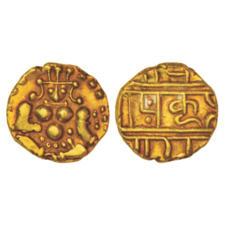 Nayakas of Chitradurga, gold pagoda, 3.30g. Obv: Balakrishna seated facing. Rev: Nagri leg