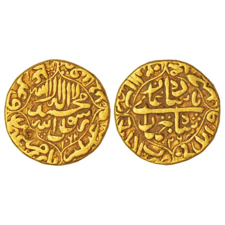 Shah Jahan (1628-1658 AD), gold mohur, Akbarabad mint, AH 1062/RY 26, KM 258.2, 10.81g. Ob