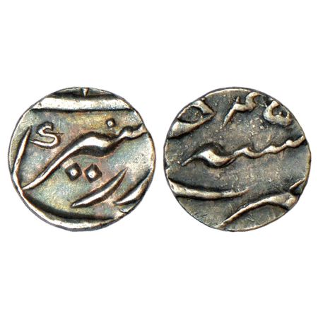 Aurangzeb (1658-1707 AD), silver 1/16 rupee, mint off flan, 'Badar-e-munir' couplet, RY 45