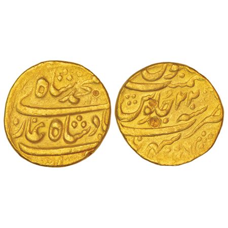 Muhammad Shah (1719-1748 AD), gold mohur, Sahrind mint, AH 115X/RY 22, KM 438.21, 10.85g. 