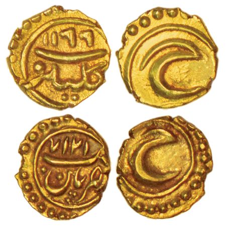Mysore, Tipu Sultan (1787-1799 AD), gold fanam (2), 1x Kalikut mint, AH 1199, KM 78, 0.39g