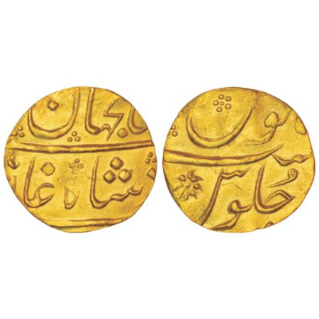 Nawabs of Surat - gold ½ mohur in the name of Shahjahan III, Surat mint (off flan), flower