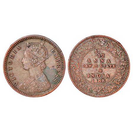 Dewas, JB (Junior Branch), Narayan Rao (1864-1892 AD), copper 1/12 anna, AD 1888, KM 1, 2.