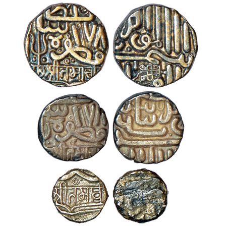 Kutch, Tamachiji (1654-1665 AD), set of 3 silver coins, in the name of Muzaffar Shah III, 