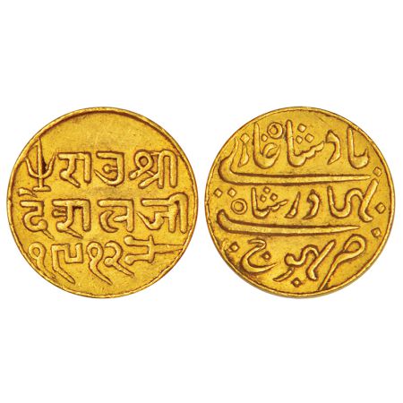 Kutch, Deshalji II (1819-1860 AD), gold 25 kori, in the name of Bahadur Shah II, VS 1912, 