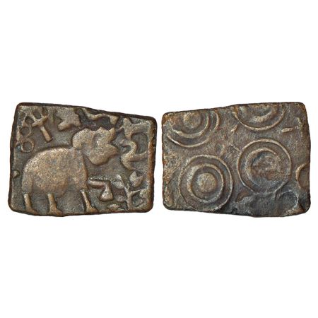 Satavahanas, copper coin attributed to Siri Satakani (100-50 BC), 1.62g. Obv: Elephant wit