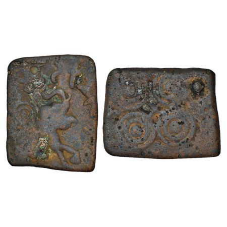 Satavahanas, Vidarbha region, copper coin of King Satakarni, 3.65g, elephant-type. Obv: An