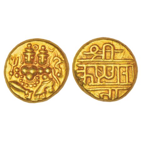 Mysore, Krishnaraja Wodeyar (1799-1868 AD), gold pagoda, KM C210, 3.43g. Obv: Shiva Parvat